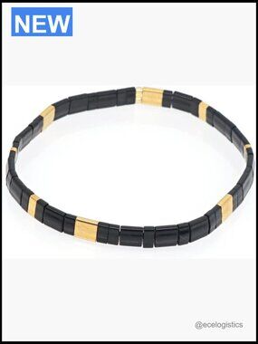 Flat Beaded Stretch Bracelets, Square Glass Bead Stackable Bracelet